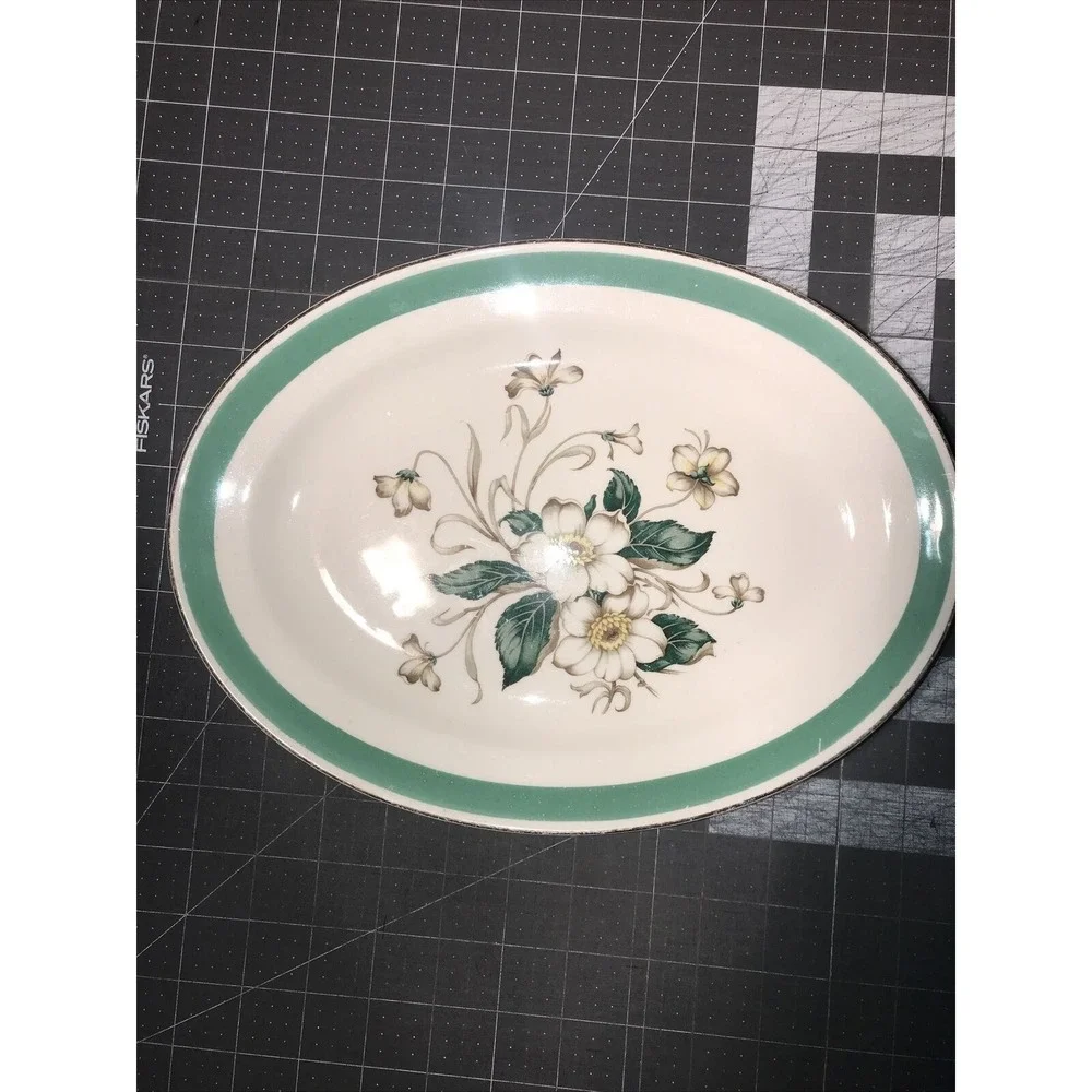 Vintage Earthenware Magnolia by EDWIN‎ KNOWLES Oval Serving Platter 12